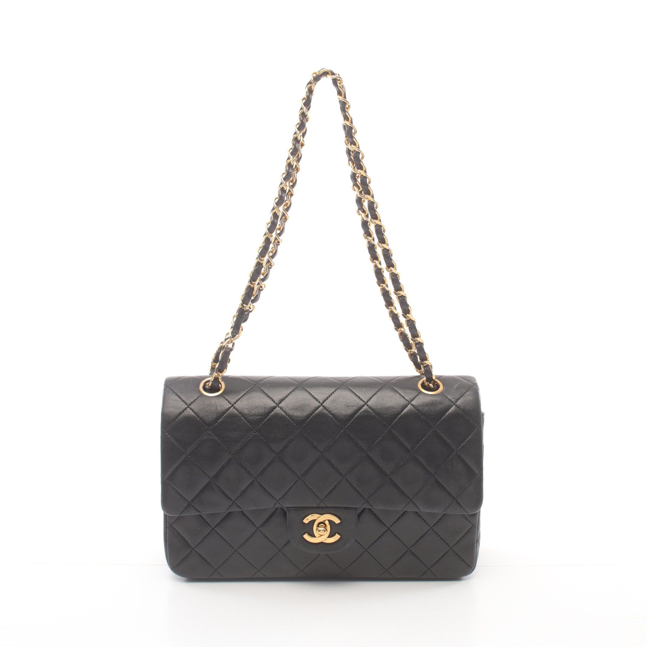 Chanel Chanel Matelasse Double Flap Chain Shoulder Bag Lambskin Black Gold Hardware Size ONE SIZE - 1 Thumbnail