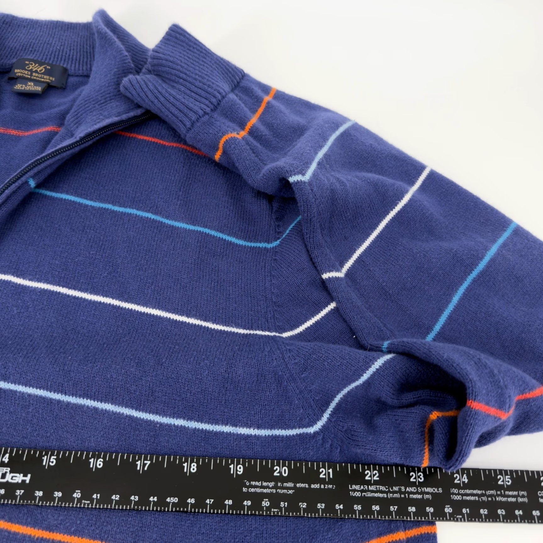 Brooks Brothers Brooks Brothers 346 Mens XL Blue Striped Cotton Cashmere Zip Sweater 1/4 Zip Long Sleeve Casual Pullover Mens Size US XL / EU 56 / 4 - 6 Thumbnail
