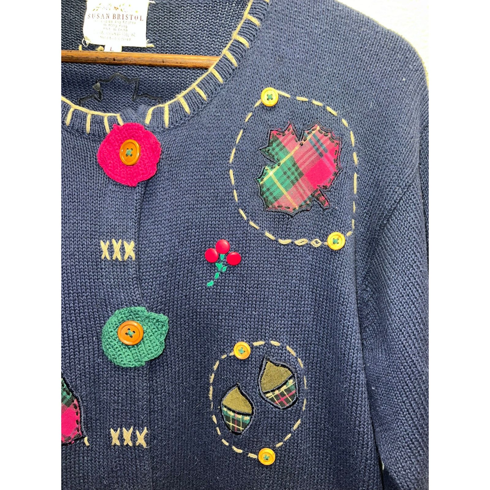 Vintage Vintage Susan Bristol Sweater Cardigan Leafs Falling 90s L Size L / US 10 / IT 46 - 3 Thumbnail