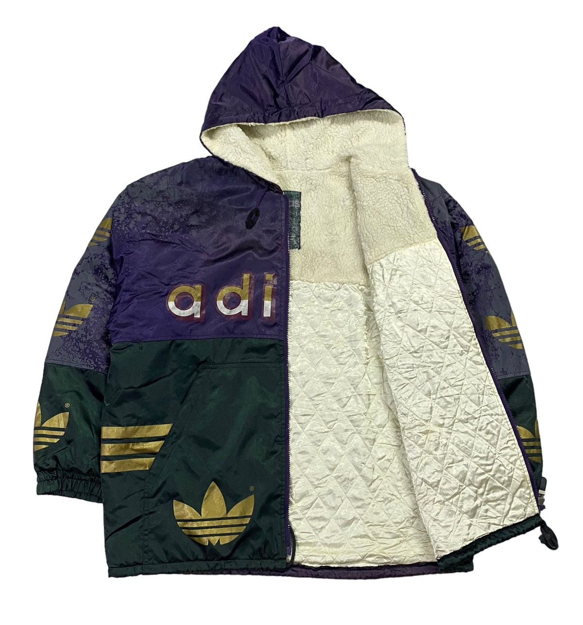 Adidas × Vintage Vintage 90s Adidas Big Logo Over Print Sherpa Jacket Size US M / EU 48-50 / 2 - 19 Thumbnail