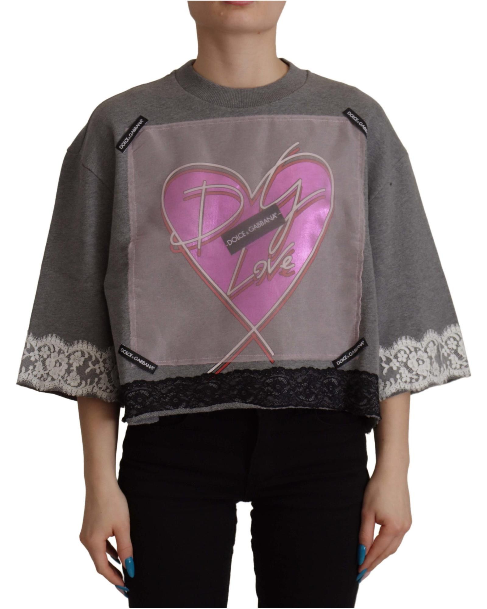 image of Dolce Gabbana Limited Edition Heart Pink Top in Grey, Women's (Size XS)