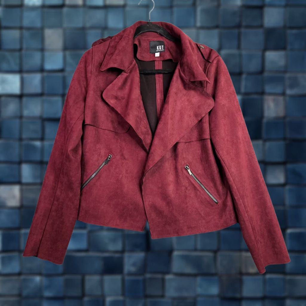 Vintage VINTAGE Kut From The Kloth Faux Suede Moto Jacket Burgundy Women's Size L Size L / US 10 / IT 46 - 1 Thumbnail