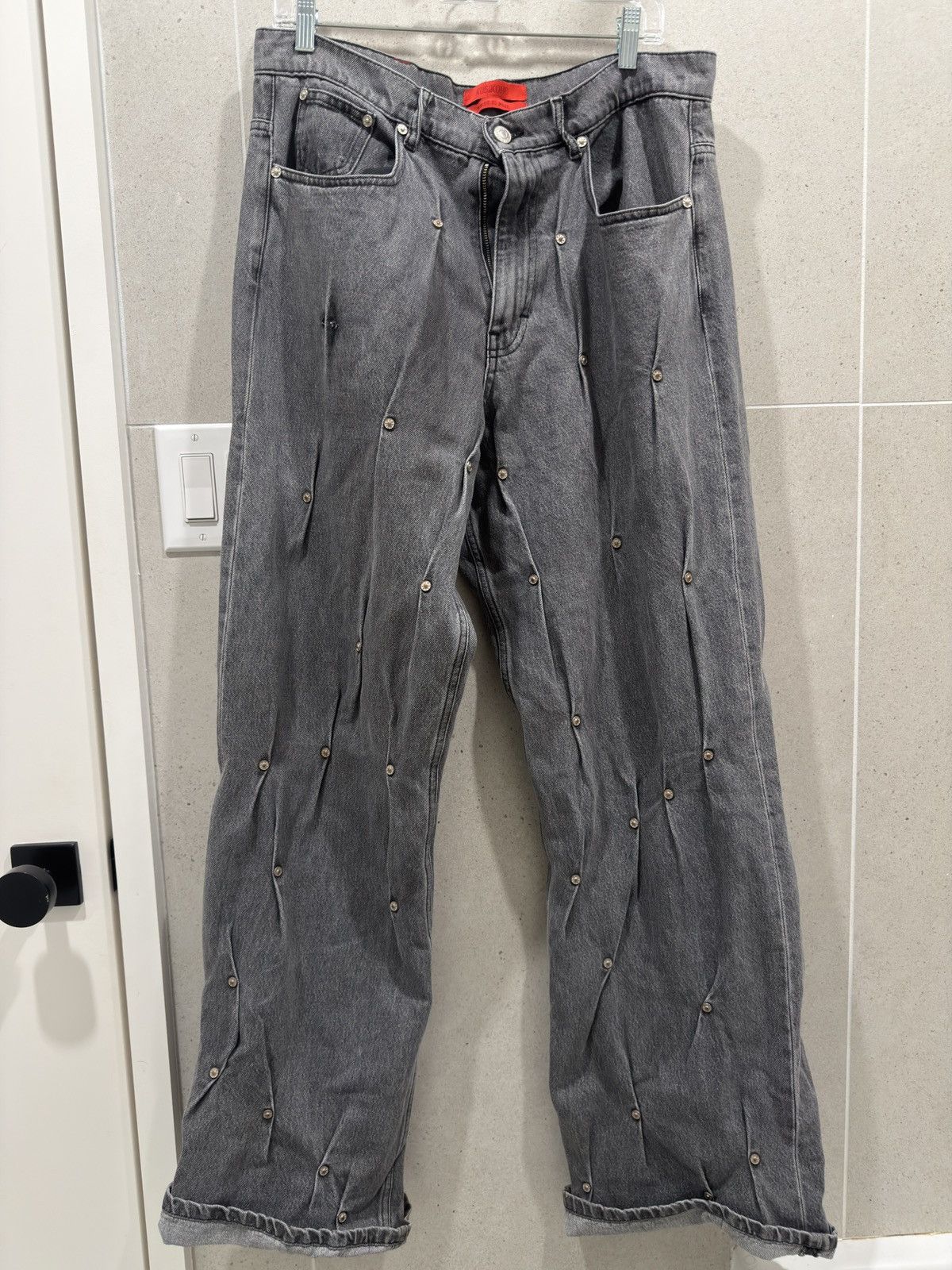 Kusikohc Washed Black/ Grey Multi Rivet Denim Pants