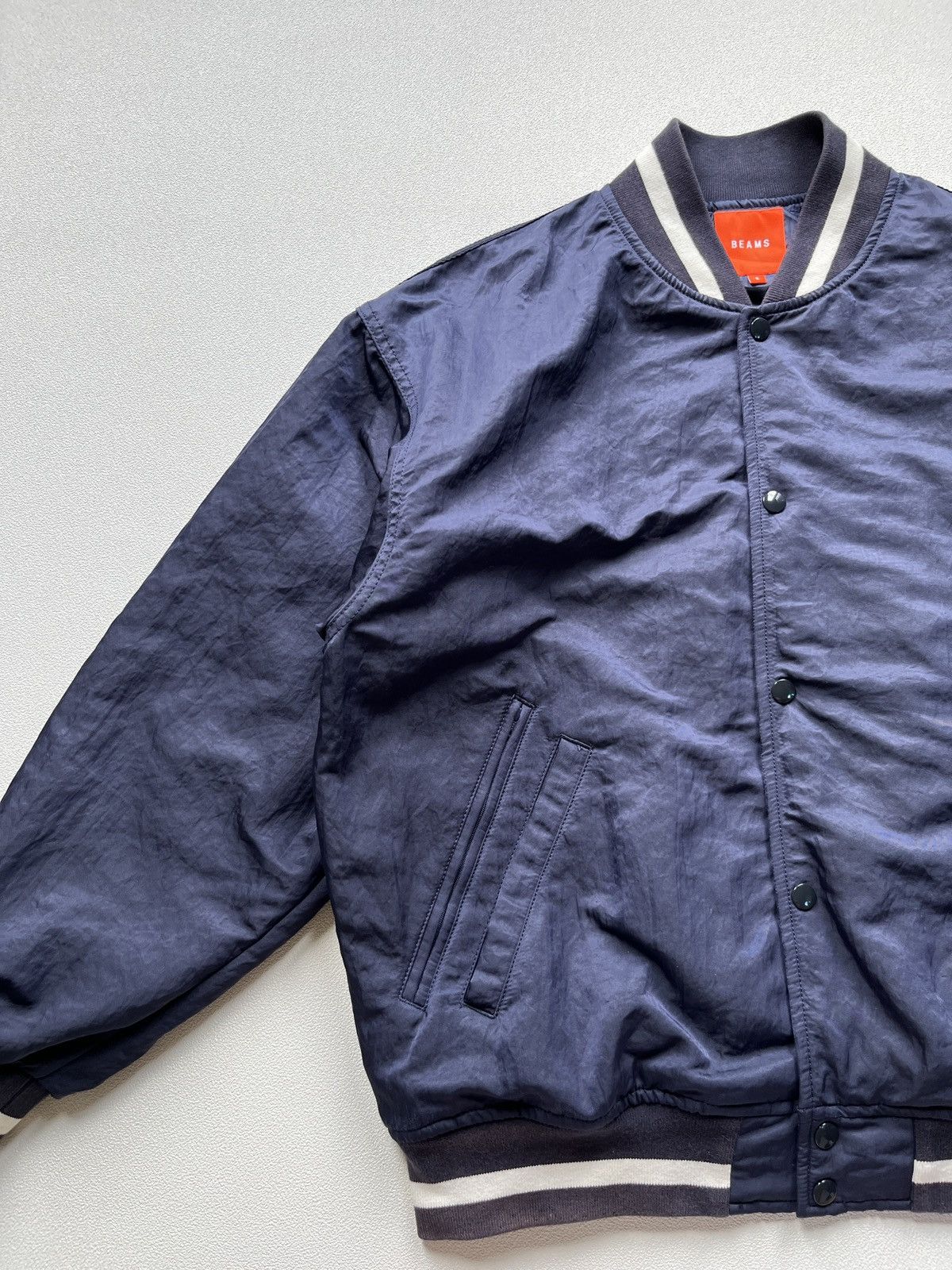 Beams Plus Beams Nylon Satin Award Jacket Navy Size US L / EU 52-54 / 3 - 6 Thumbnail