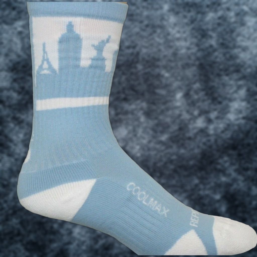 Vintage VINTAGE Rep It City Las Vegas Light Blue White CoolMax Basketball Socks Mens Sock M/L Size ONE SIZE - 1 Thumbnail