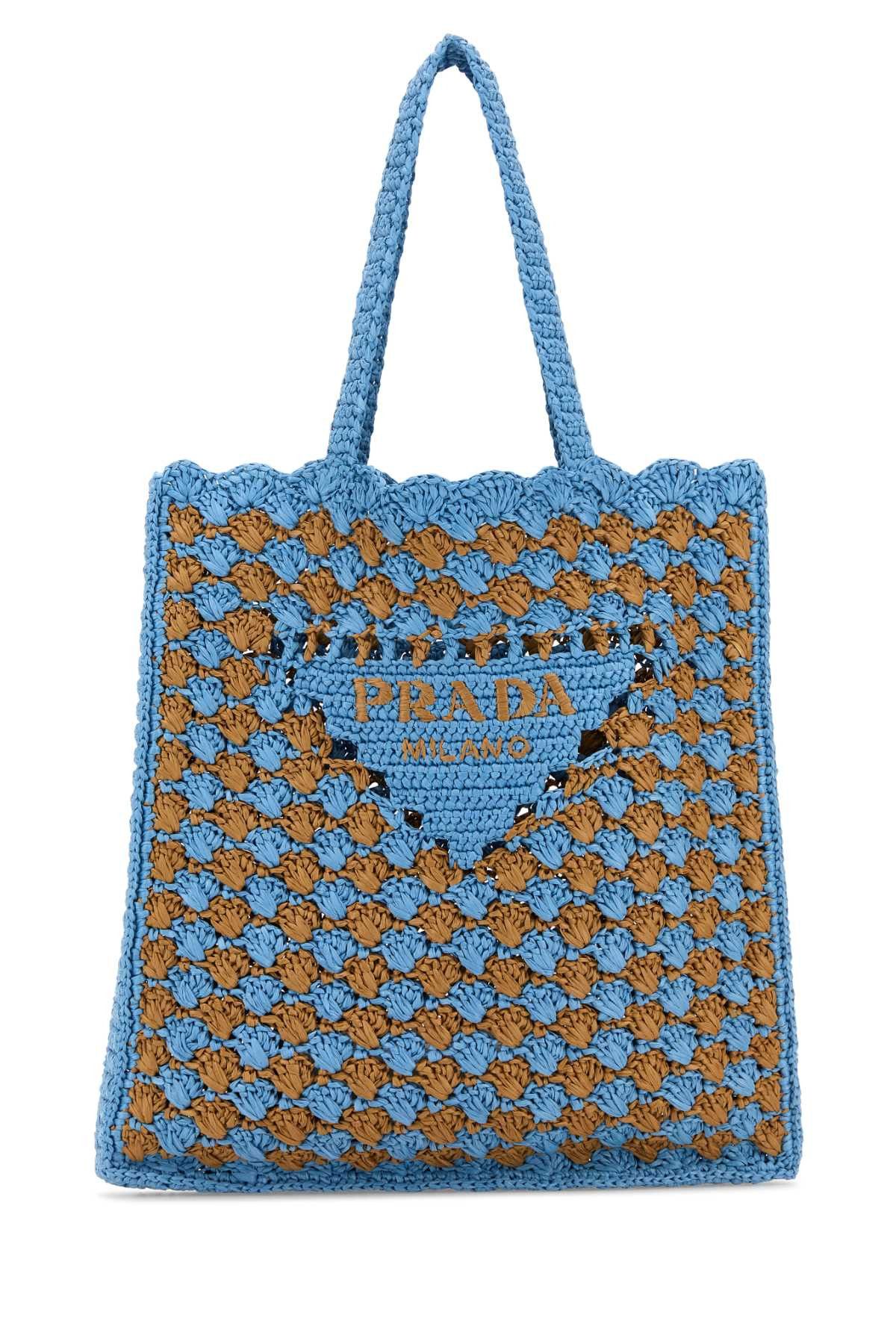 Prada Two-Tone Raffia Shopping Bag Size ONE SIZE - 1 Thumbnail