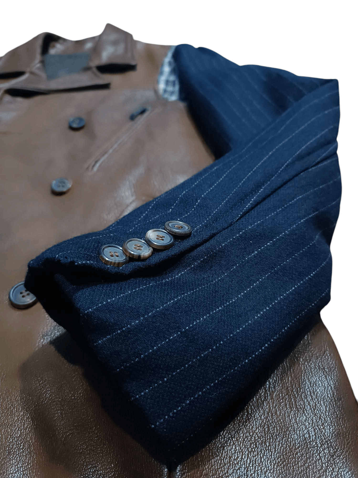 Leather × Other Brown Leather Combine Polyester Peacoat Double Breasted Size US L / EU 52-54 / 3 - 7 Thumbnail