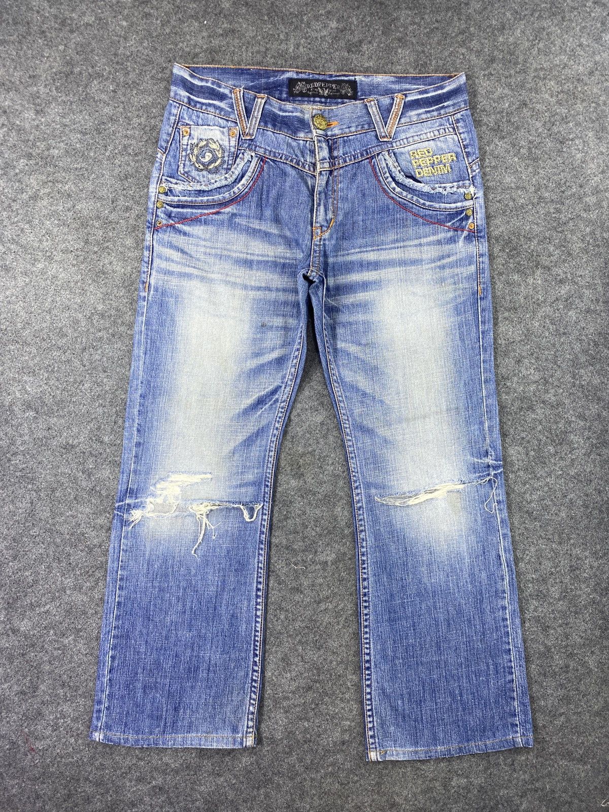 Red Pepper Distress Blue Wash Denim - J971