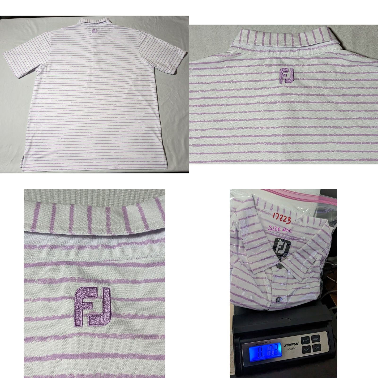 Footjoy FOOTJOY Polo Shirt Men 2XL Lavender Striped Performance Stretch Golf Shirt EUC Short Sleeve Collared Button Embroidered Logo Blue Polyester Spandex Size US XXL / EU 58 / 5 - 9 Thumbnail