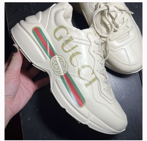 Gucci Rhyton Gucci logo leather sneaker | Grailed