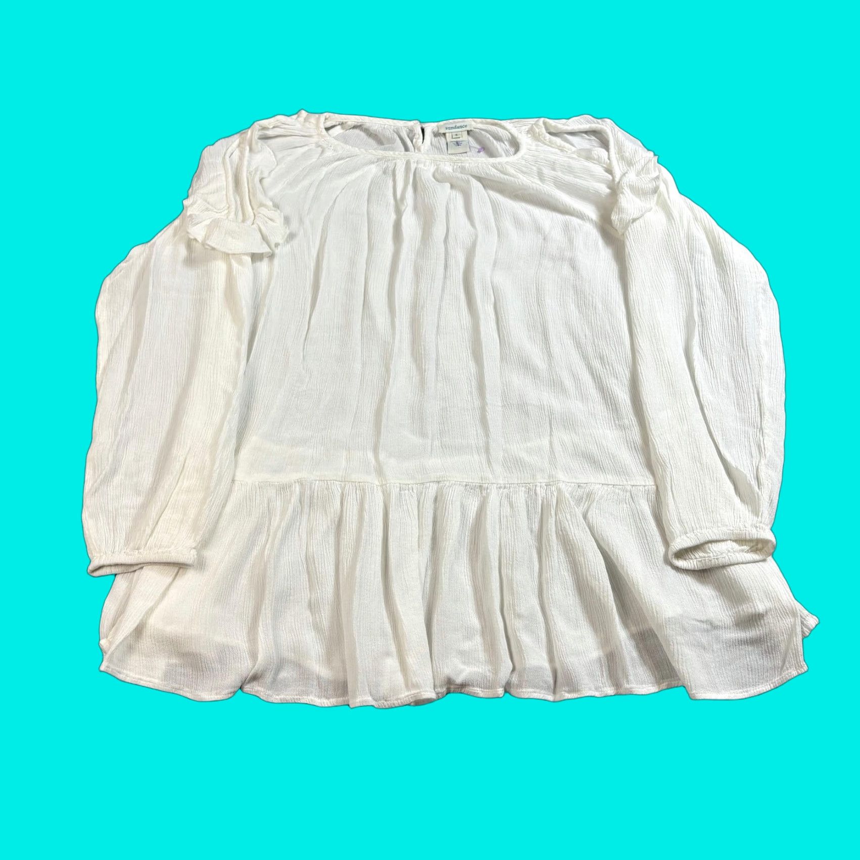 Vintage Sundance Blouse Women Small White Long Sleeve Ruffle Hem Boho Peasant Top Fairy Bohemian Size S / US 4 / IT 40 - 1 Thumbnail