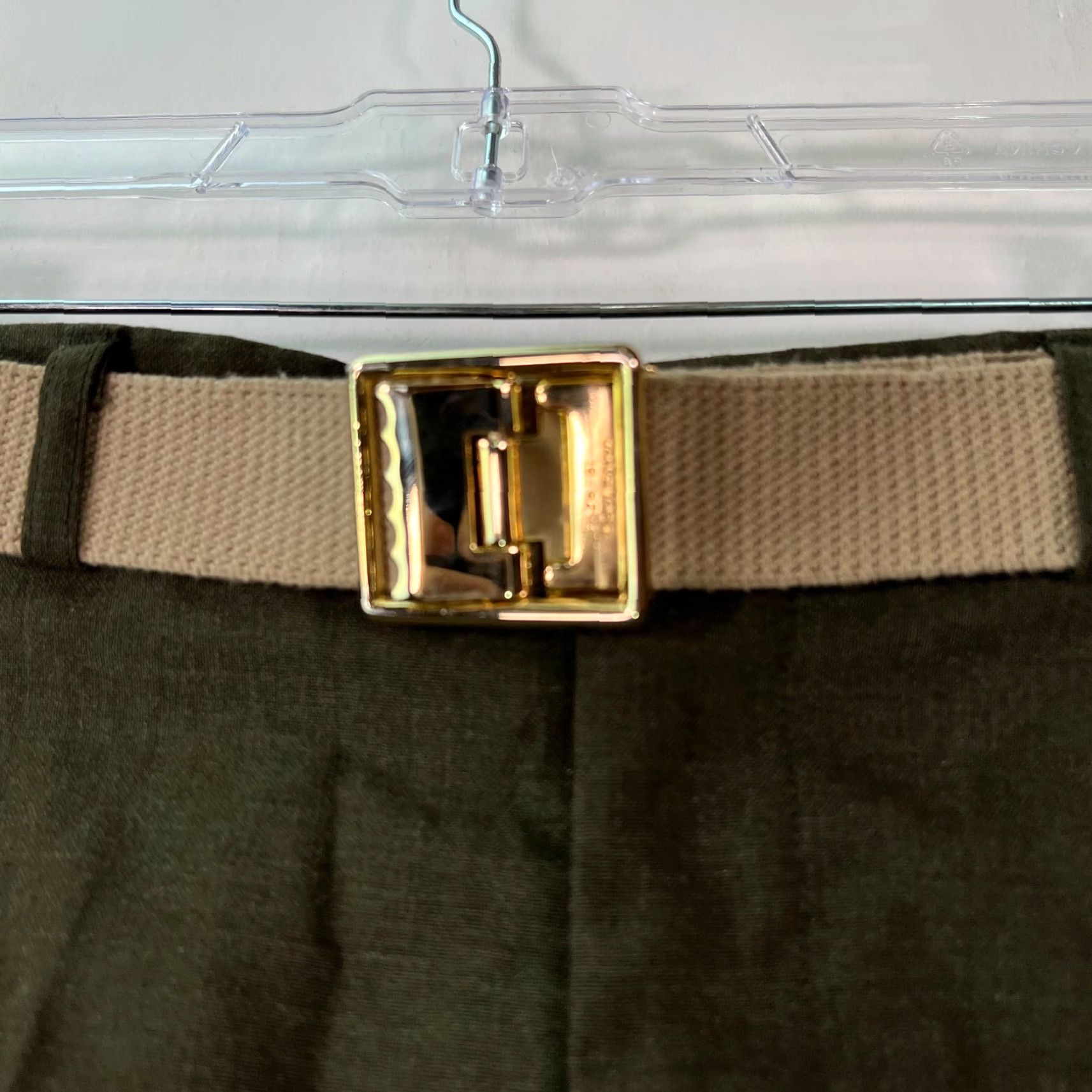 Vintage Mens Flat Front Straight Leg Low Rise Green Belted Trouser Dress Pants Size 33S Size US 32 / EU 48 - 3 Thumbnail