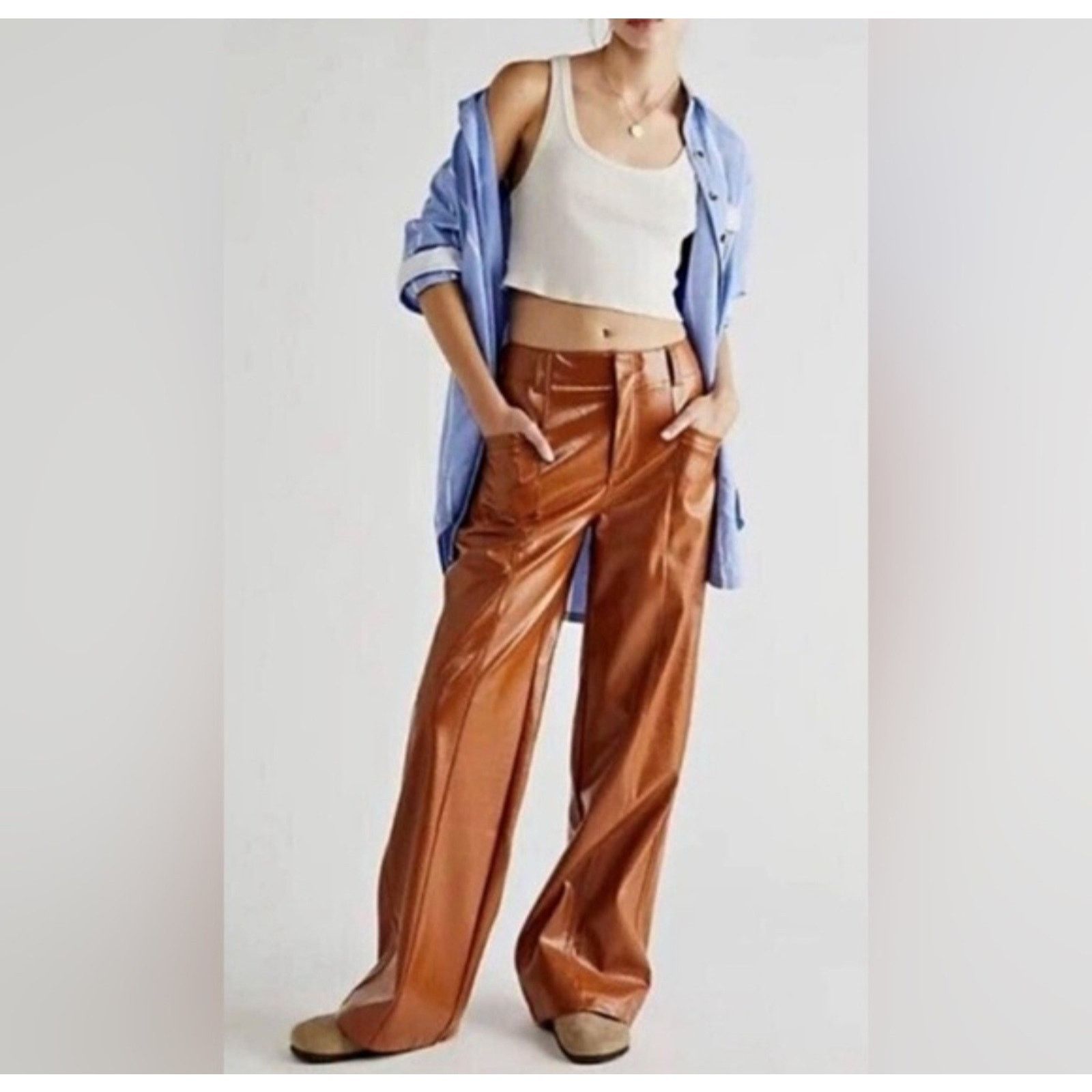 Free People Free People Star Crossed Lovers Flare Cognac Faux Leather 0 Size 27" / US 4 / IT 40 - 3 Thumbnail