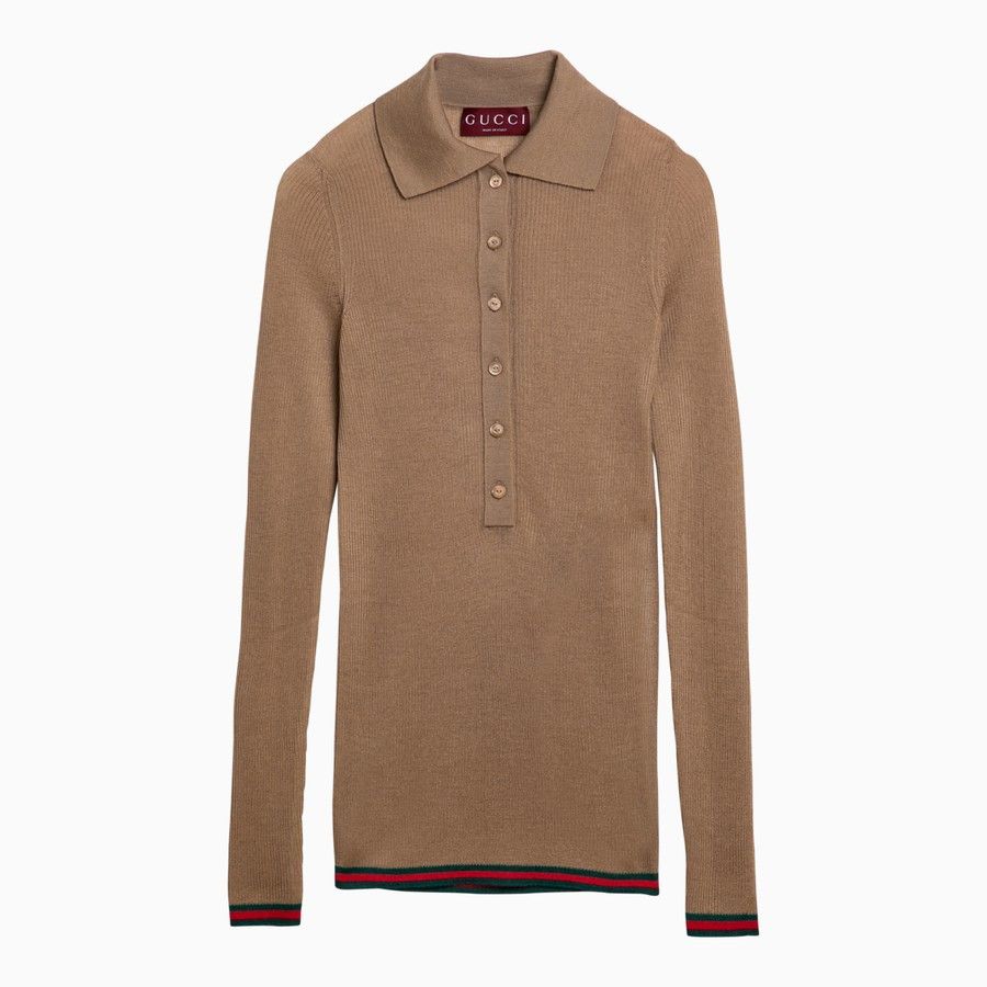 Gucci o1d2blof0824 Cashmere Long-Sleeved Polo Shirt in Brown Size M / US 6-8 / IT 42-44 - 1 Thumbnail