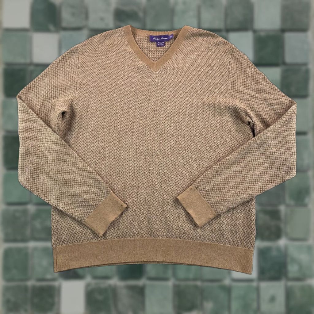 Ralph Lauren Purple Label Ralph Lauren Purple Label Sweater XL 100% Cashmere V-Neck Italy Tan Geometric Geometric Pattern Men Pullover Winter Localized: No N/A Size US XL / EU 56 / 4 - 1 Thumbnail