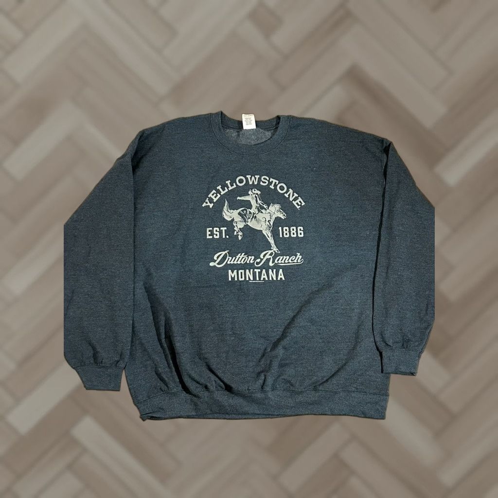 Vintage VINTAGE Yellowstone Dutton Ranch Sweater Gray Sweatshirt Pullover 2XL XXL Men Regular Crew Neck Logo All Seasons TV Casual Knit Shirt? Size US XXL / EU 58 / 5 - 1 Thumbnail