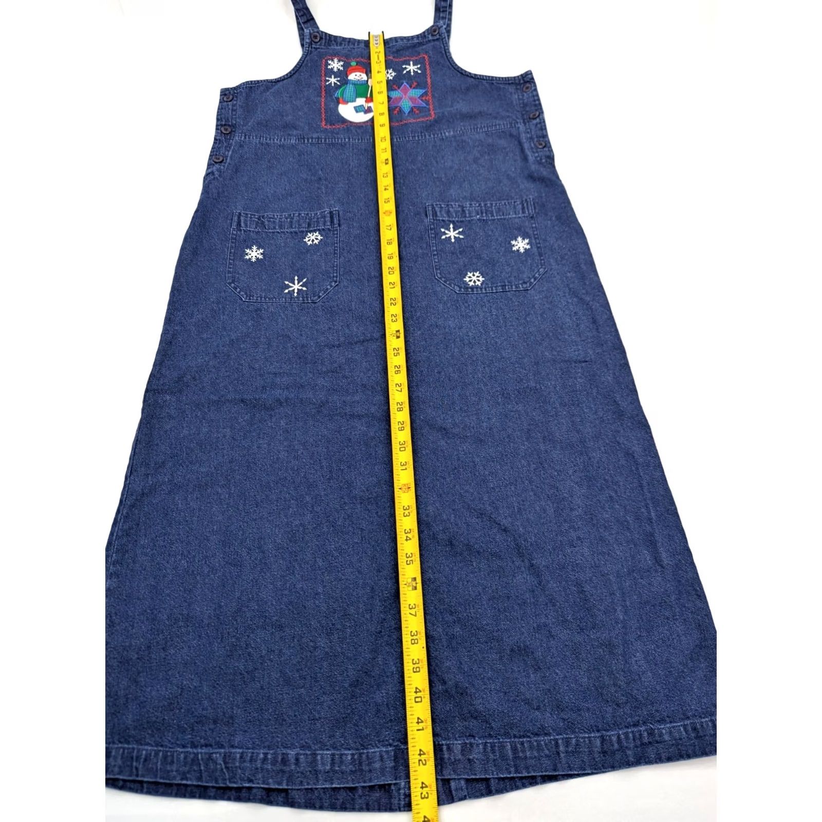 Vintage WESTBOUND VTG Denim Maxi Jumper Dress Women M Petite Blue Snowman Holiday Sequin? Wait Size M / US 6-8 / IT 42-44 - 5 Thumbnail