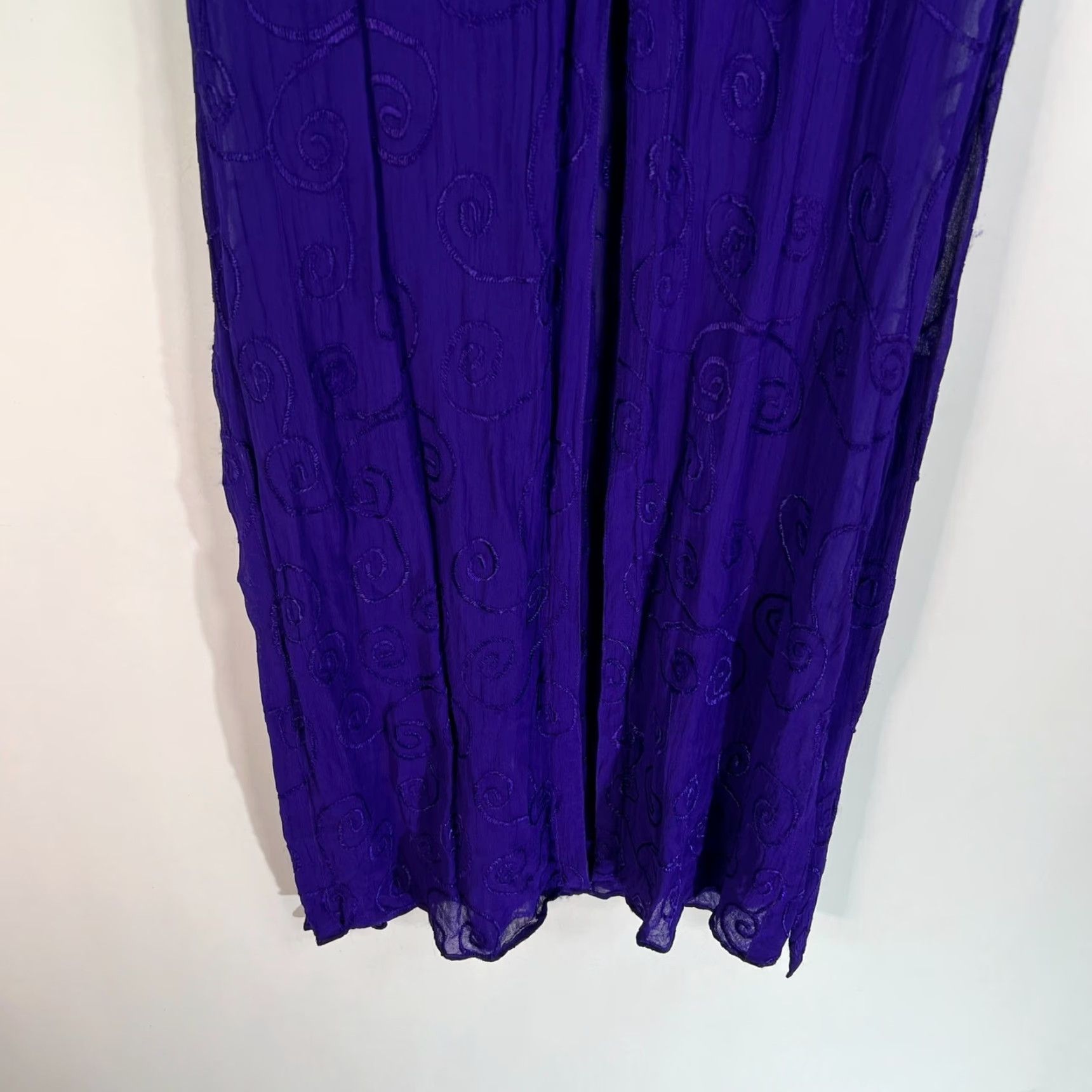 Vintage VINTAGE Lolette Kaftan Dress Womens Size Small Purple Embroidered Chiffon Short Sleeve Long 80s 90s Size S / US 4 / IT 40 - 4 Thumbnail