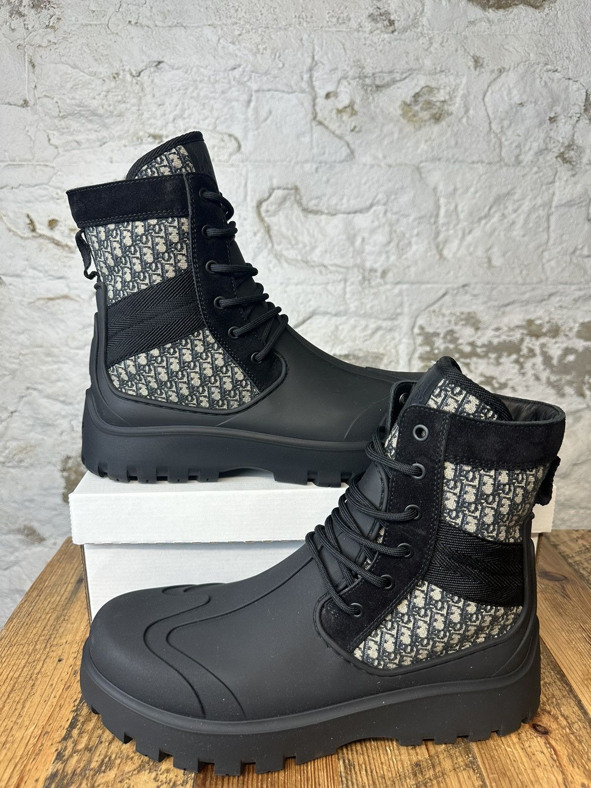 image of Dior Monogram Lace Up Ankle Boot Size 43 in Black, Men's