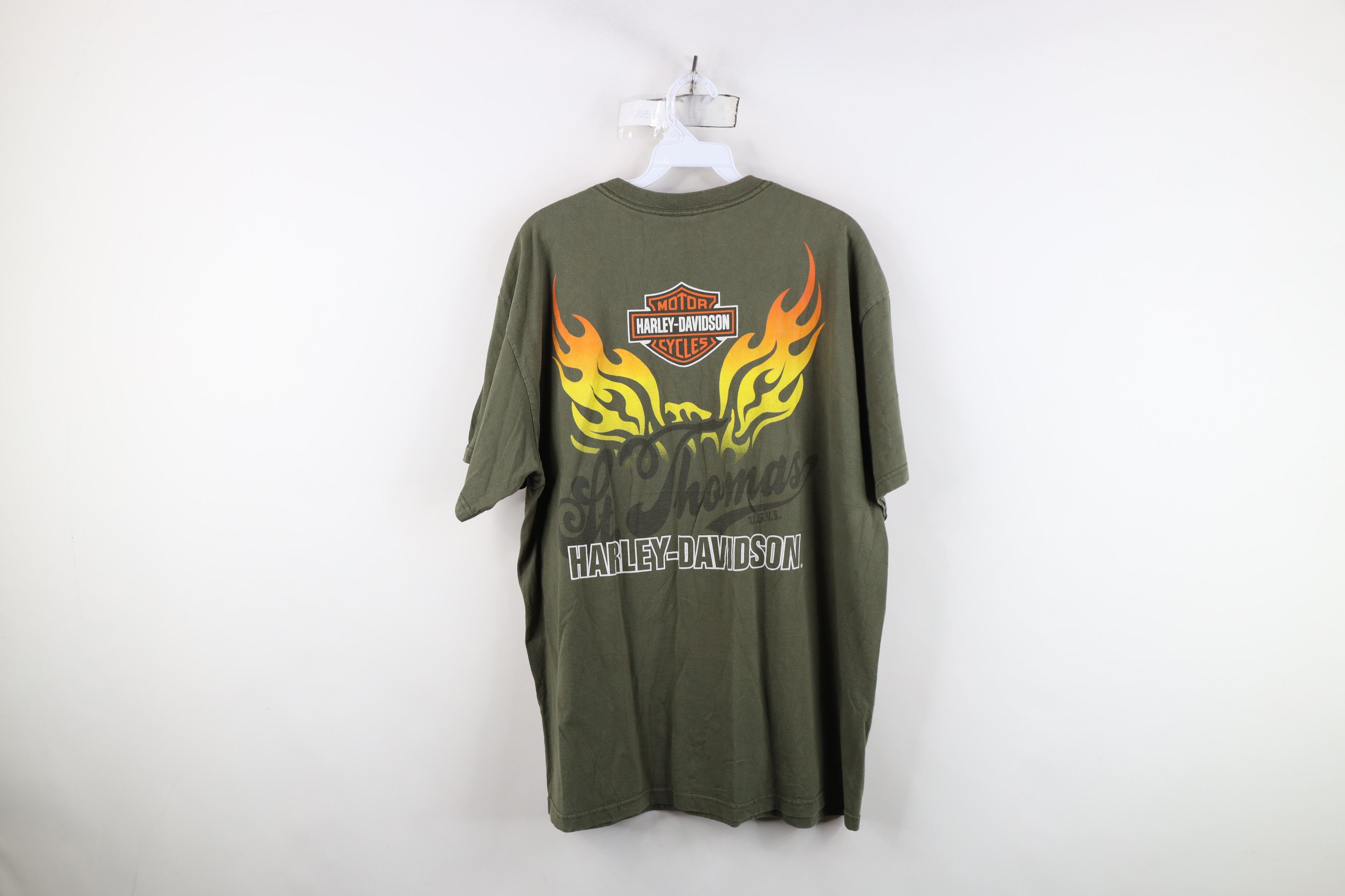 Harley Davidson Vintage Y2K Harley Davidson Spell Fire Flames T-Shirt Green Size US XL / EU 56 / 4 - 13 Thumbnail