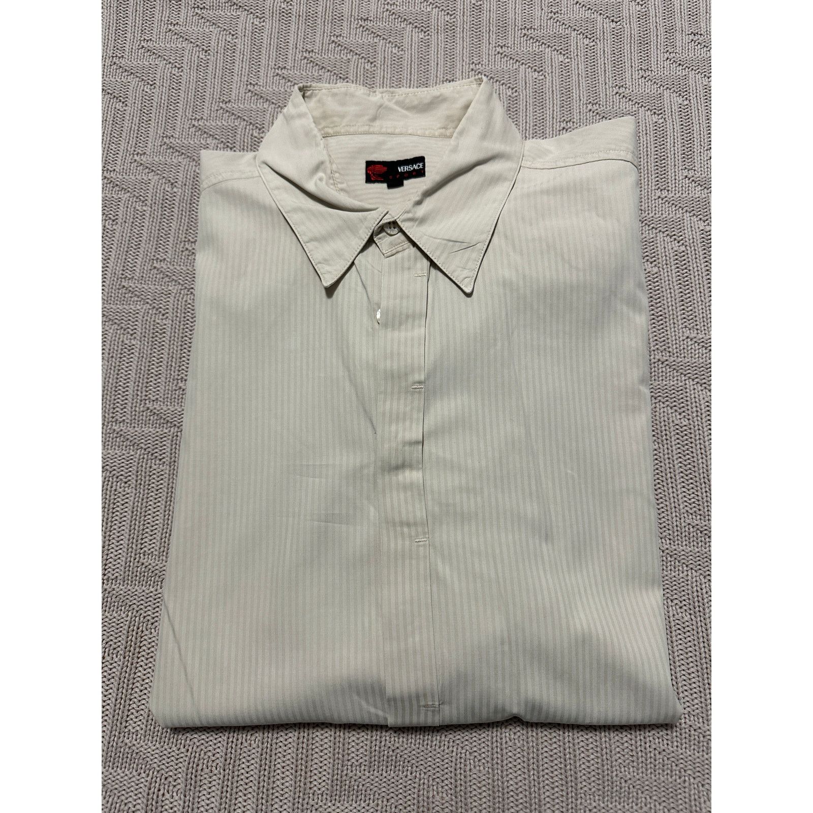 Versace Versace cream damask stripe short sleeve button down size L Size US L / EU 52-54 / 3 - 1 Thumbnail