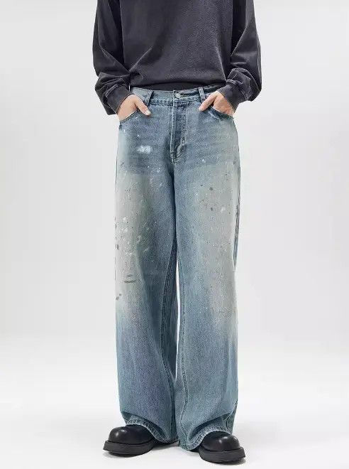 Japanese Brand Fujita x Fuka Washed ink-splashed loose straight baggy jeans Size US 32 / EU 48 - 6 Thumbnail