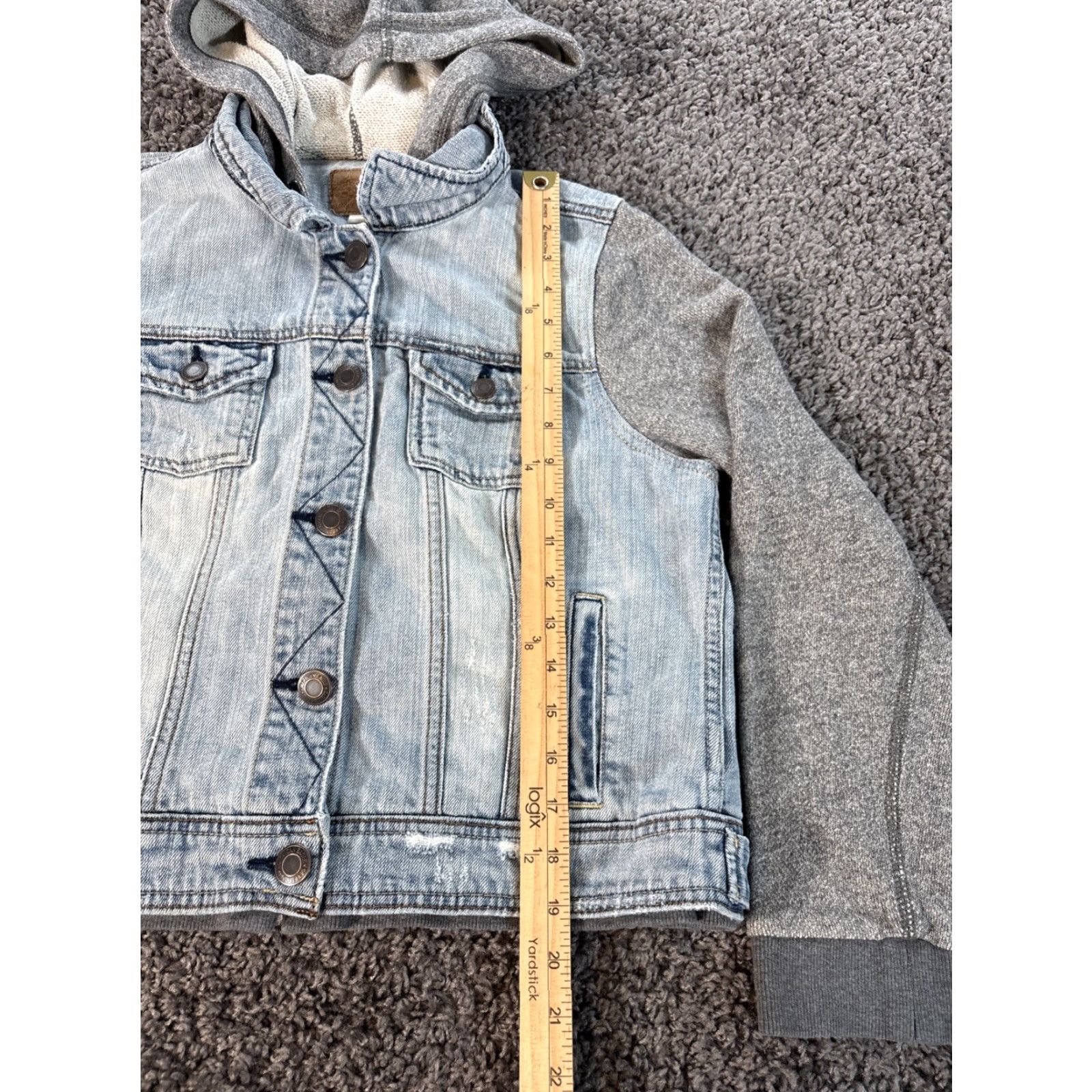 American Eagle Outfitters VINTAGE American Eagle Outfitters Denim Jacket Women L Hooded Button Streetwear Y2K Blue Size L / US 10 / IT 46 - 2 Thumbnail