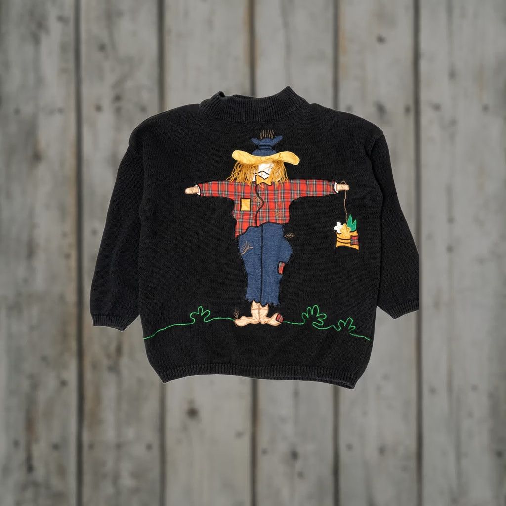 Vintage VINTAGE Colleen's Collectibles Scarecrow Autumn Harvest Halloween Sweater Large Black 1990sRamie / Cotton Mens Size US L / EU 52-54 / 3 - 1 Thumbnail