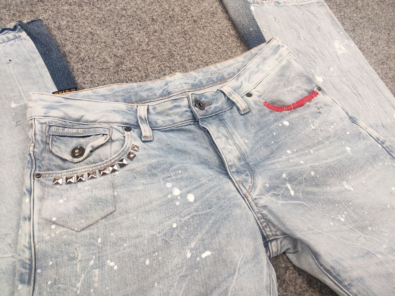 G-Star G star raw custom denim Flared le Grand Bleu peint Jeans Y2K Size US 33 - 14 Thumbnail