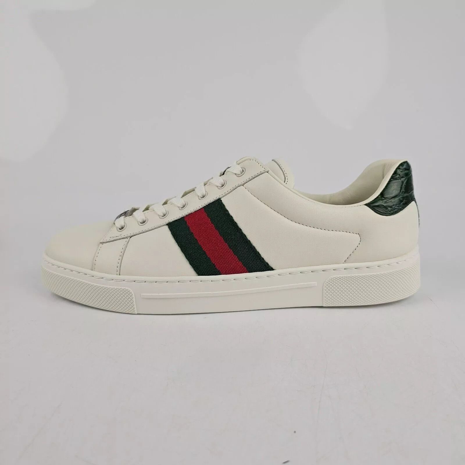 GUCCI Ace Men's White/Green Leather Low Top Sneakers New