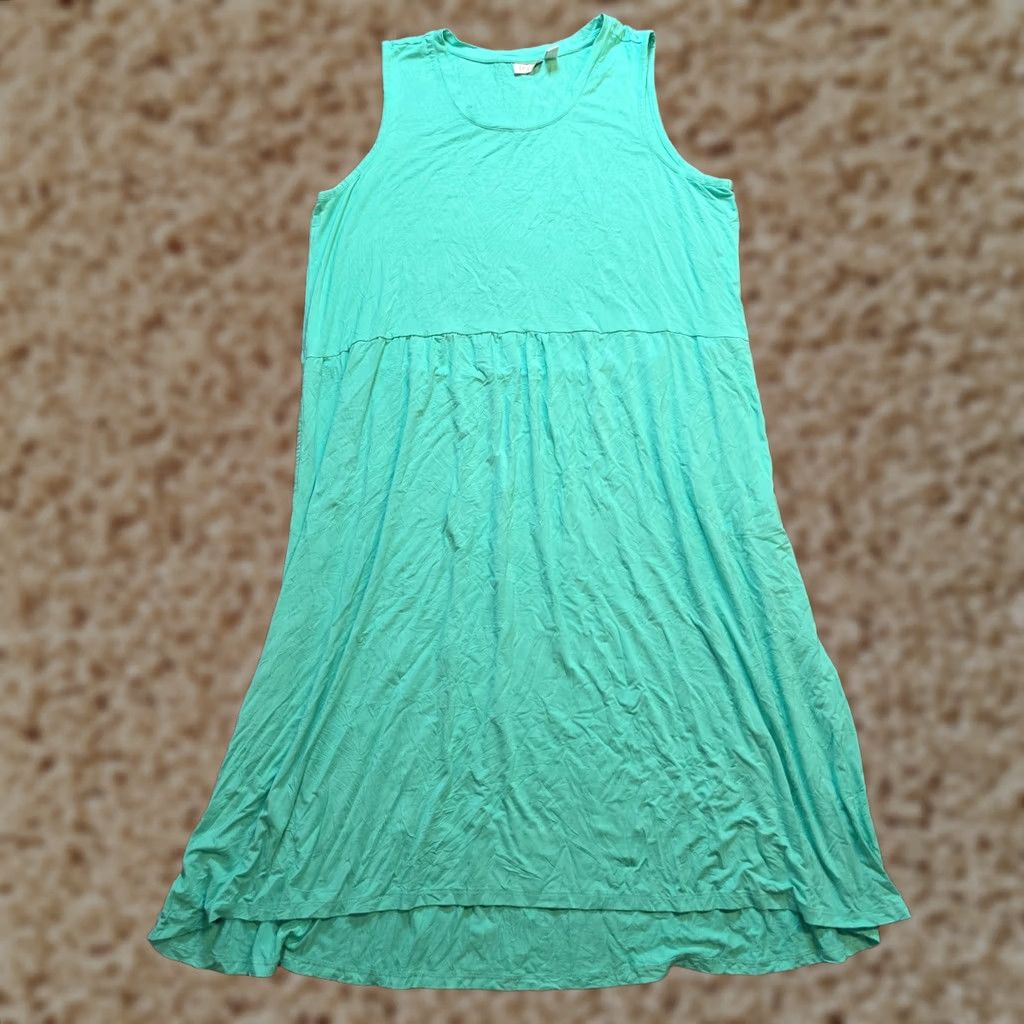 Vintage LOGO Lori Goldstein Dress Womens XL Green Sleeveless A-Line Stretch Casual Belt Notched? (Note: There is no belt in original; keep to original words) Size XL / US 12-14 / IT 48-50 - 1 Thumbnail