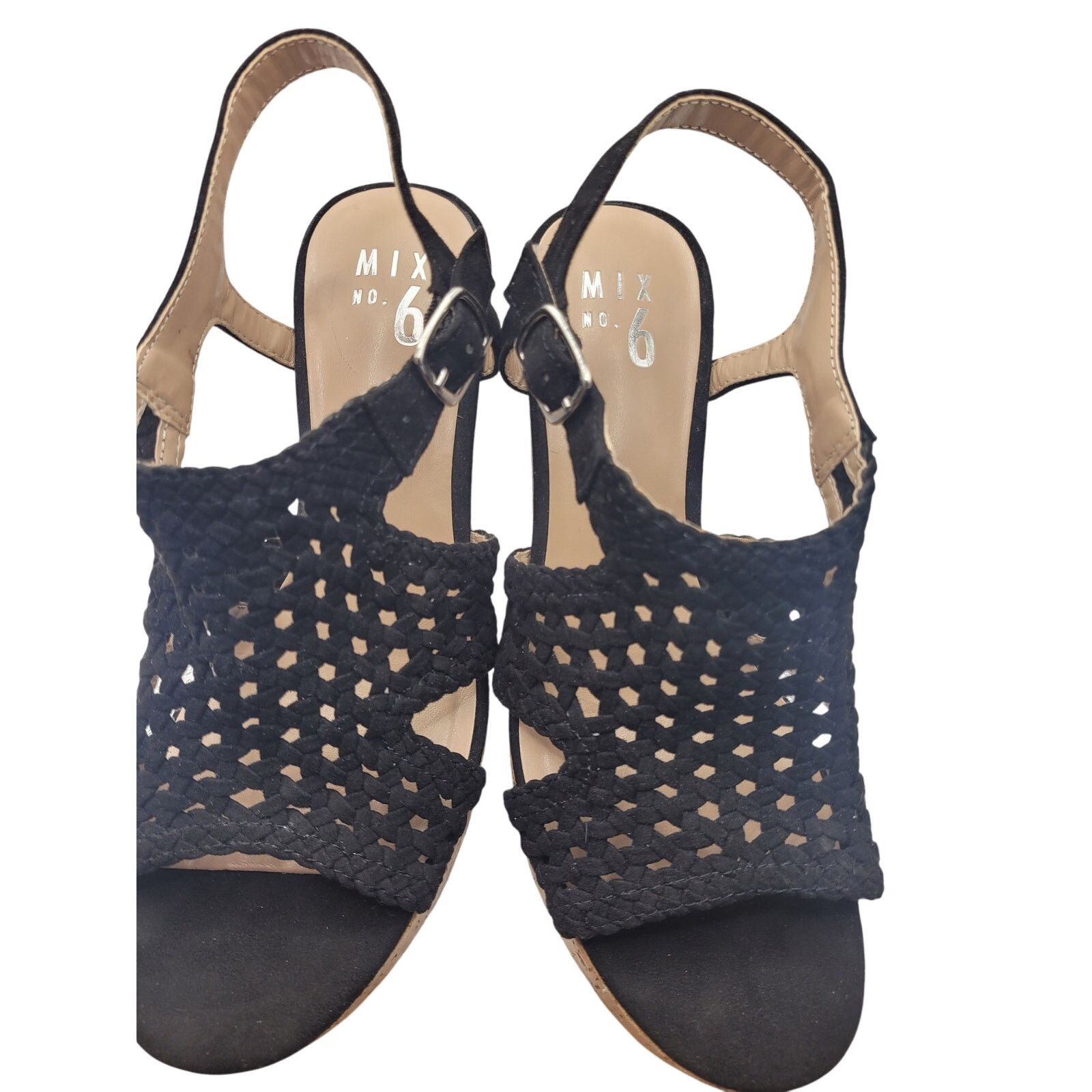 No. 6 Mix No 6 Black Wedge Sandals 4" Heel Like New! Sz 8.5M Size US 8.5 / IT 38.5 - 6 Thumbnail