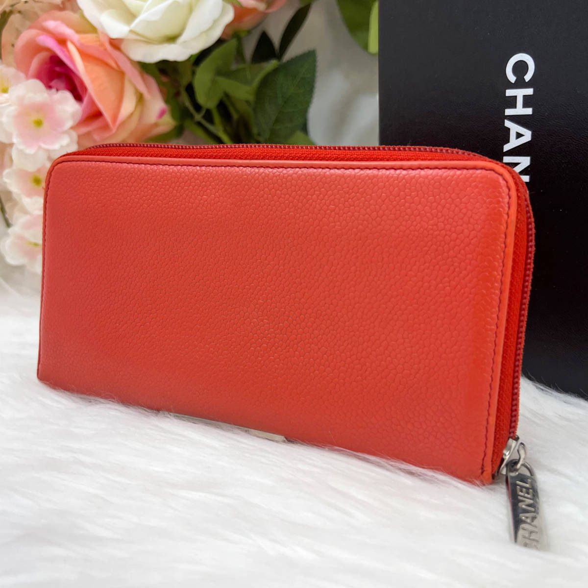 Chanel CHANEL Caviar skin Coco mark Round zipper Long wallet Orange Size ONE SIZE - 2 Thumbnail