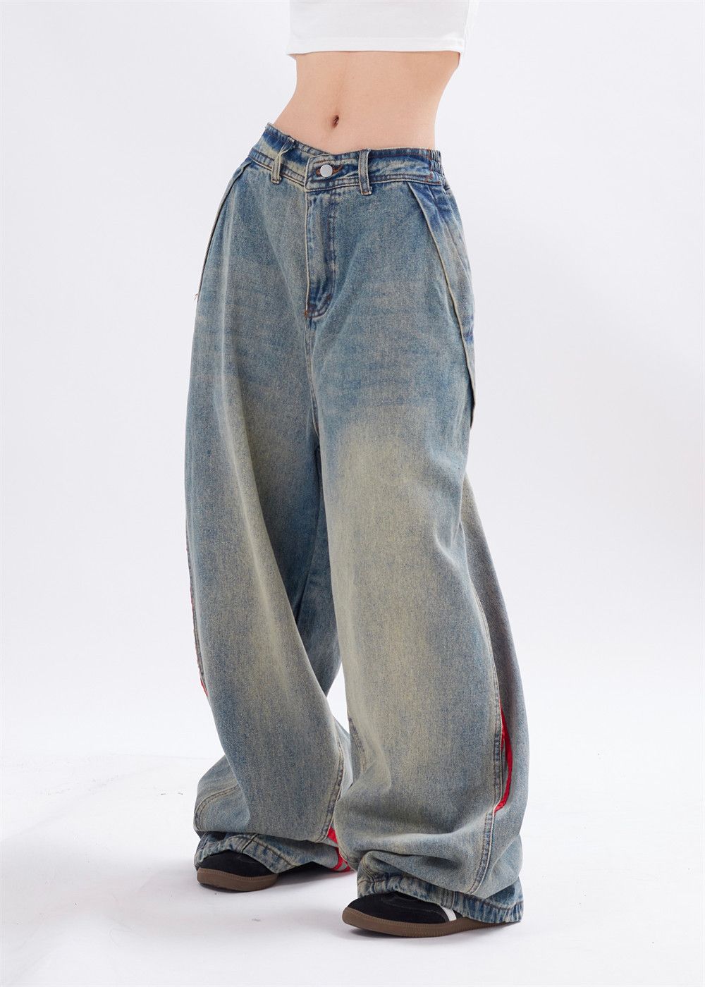 Japanese Brand × Jean Punk distressed washed webbing striped loose wide-leg jeans Size US 34 / EU 50 - 2 Thumbnail