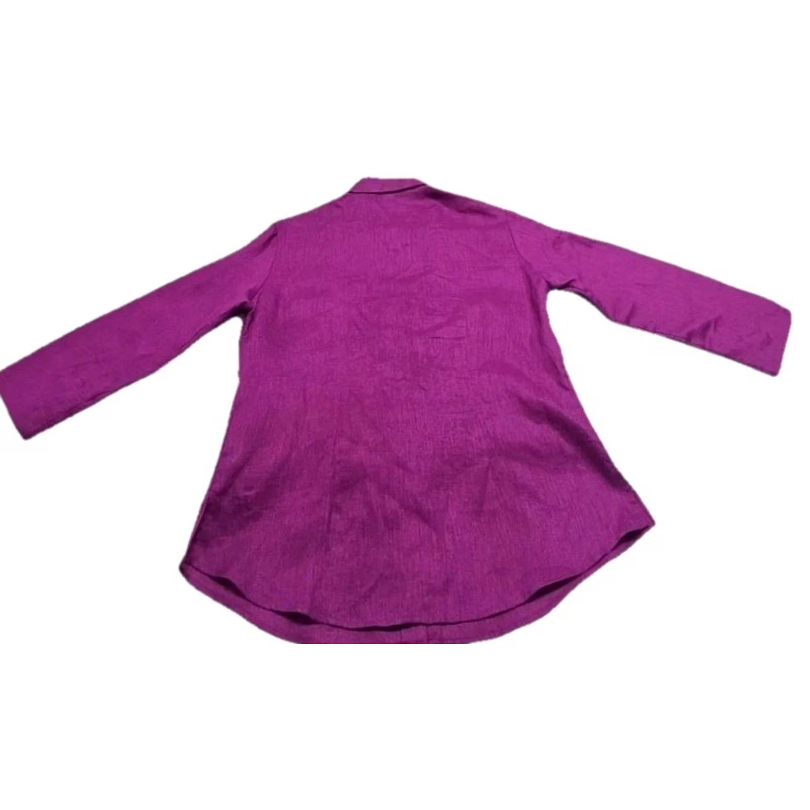 Vintage Nygard Button Shirt Women 10 Linen Blend Magenta Floral Embroidered Collared Long Sleeve Shirt Size L / US 10 / IT 46 - 6 Thumbnail