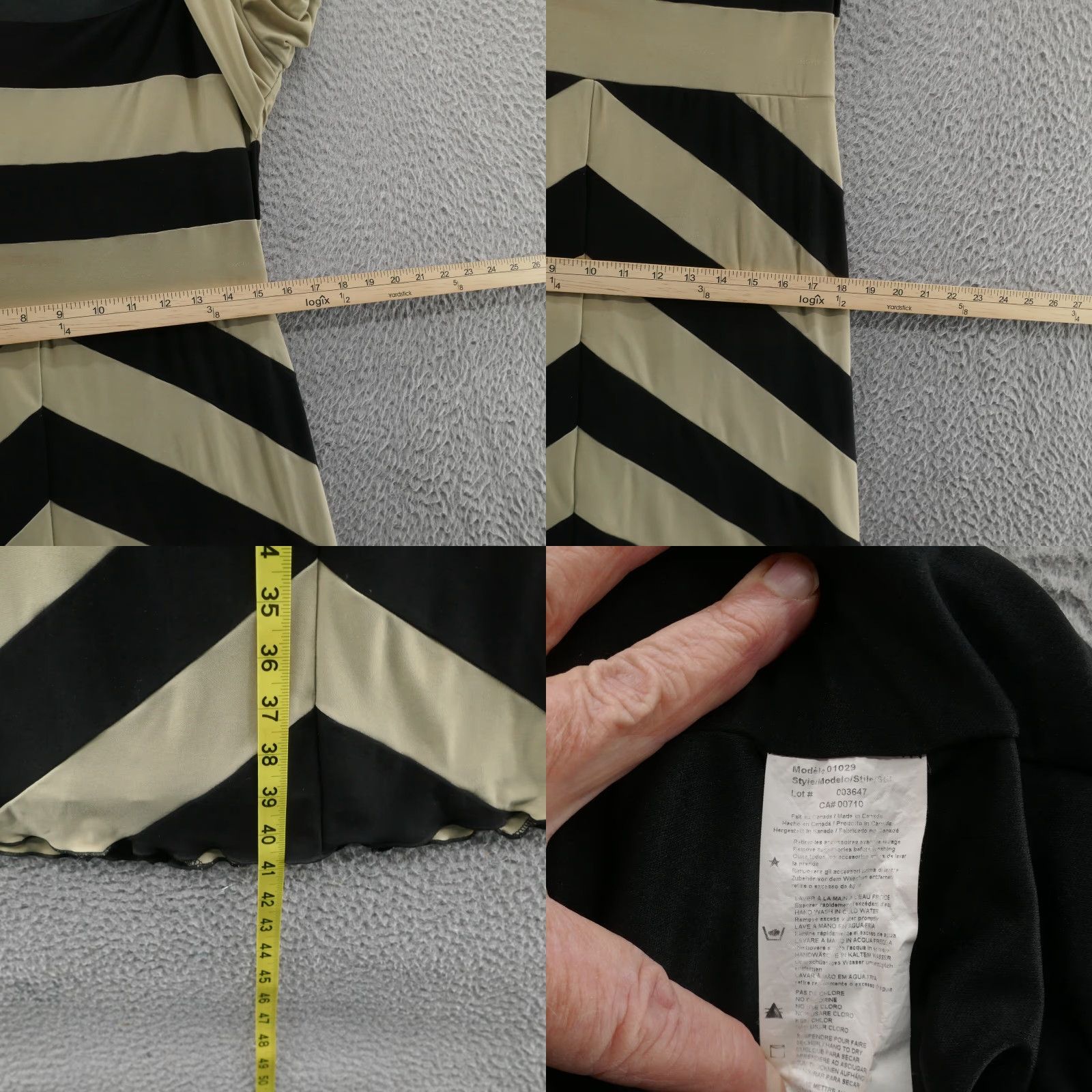 Joseph Ribkoff Joseph Ribkoff Fit Flare Dress 10 Black Beige Womens Stripe 3/4 Sleeve Stretch Knee Length Jersey Spandex Polyester Pullover Size L / US 10 / IT 46 - 8 Thumbnail