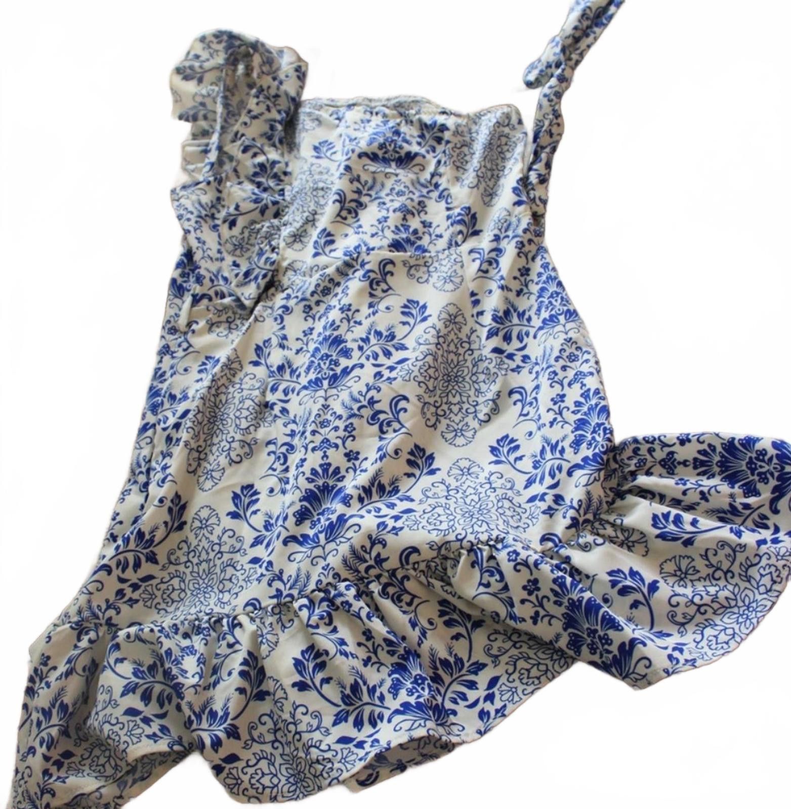 Shein NWOT SHEIN Blue & White Floral Ruffle Casual Summer Dress S Size ONE SIZE - 2 Thumbnail