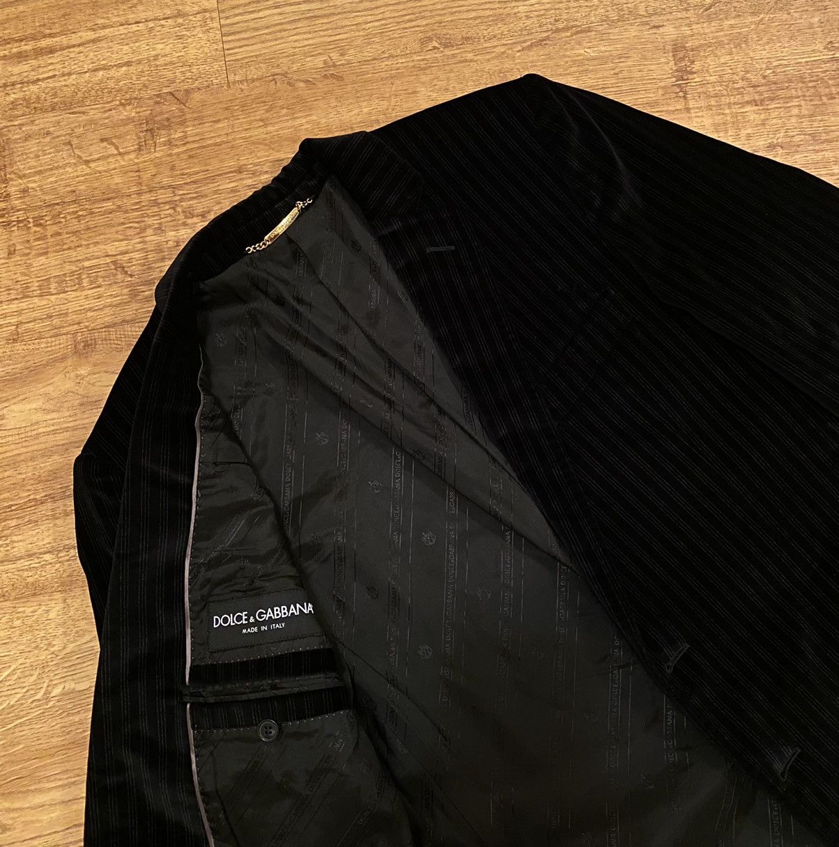 Designer Dolce & Gabbana Velour Striped Blazer x Vintage x Luxury Size 48S - 1 Thumbnail