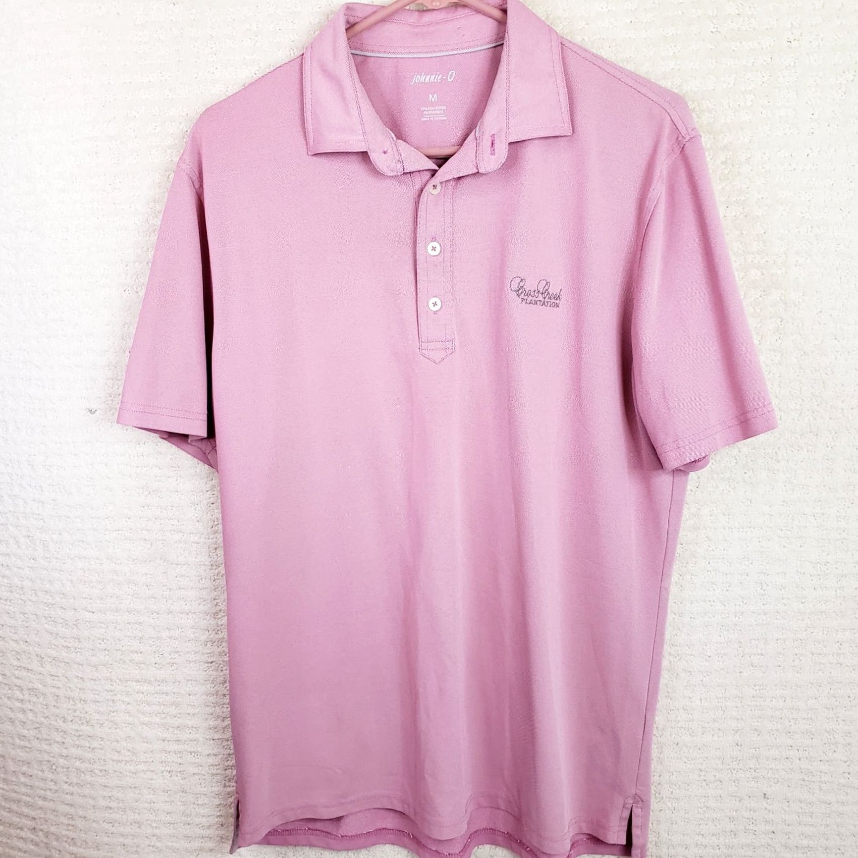 johnnie-O johnnie-O Polo Shirt Mens M Pink Short Sleeve Pullover Polyester Knit Striped Logo Cross Creek Plantation Size US M / EU 48-50 / 2 - 2 Thumbnail