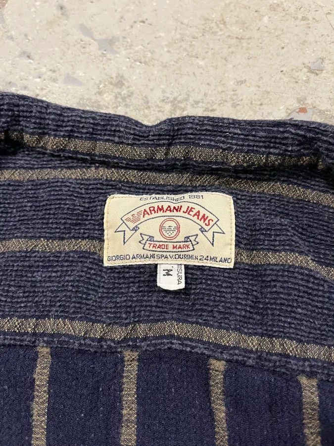 Armani × Designer × Vintage 1990s Armani Navy Striped Shirt Size US M / EU 48-50 / 2 - 8 Thumbnail