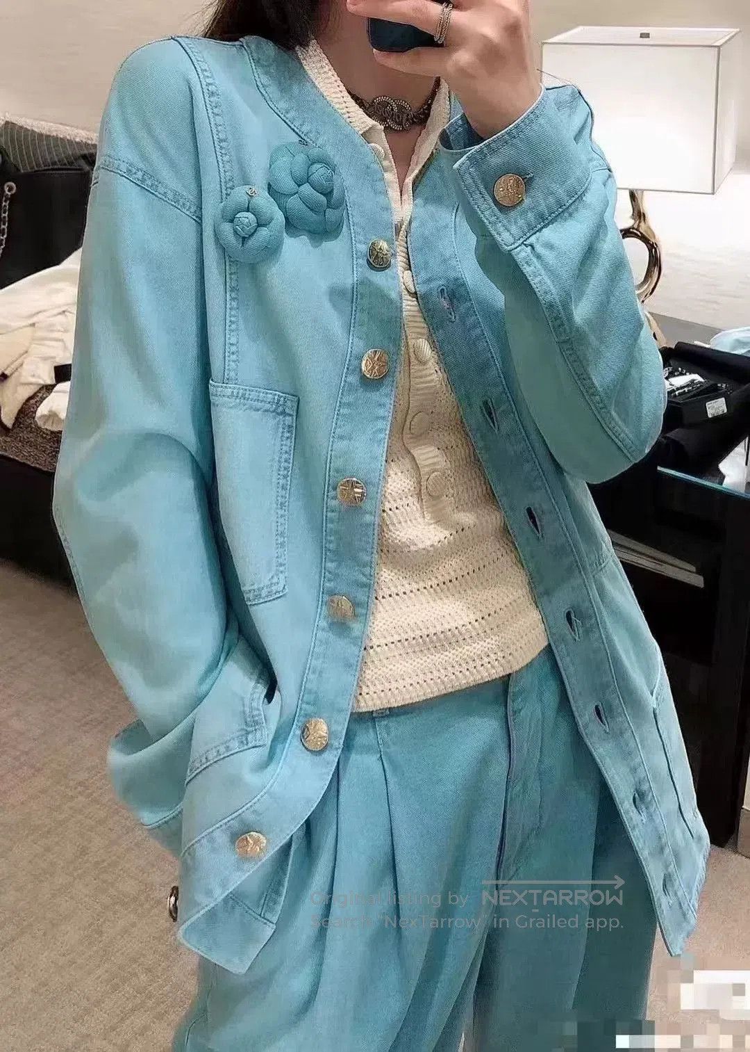 Chanel Chanel Camellia Denim Jacket with Brooch. Size S / US 4 / IT 40 - 8 Thumbnail