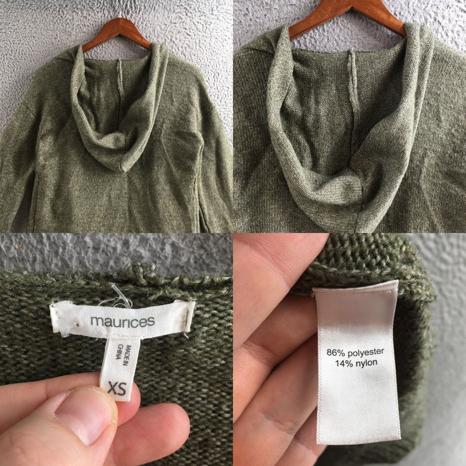Vintage Maurices Sweater Womens XS Olive Green Open Front Hooded Knit Cardigan Casual Shirt Size XS / US 0-2 / IT 36-38 - 8 Thumbnail
