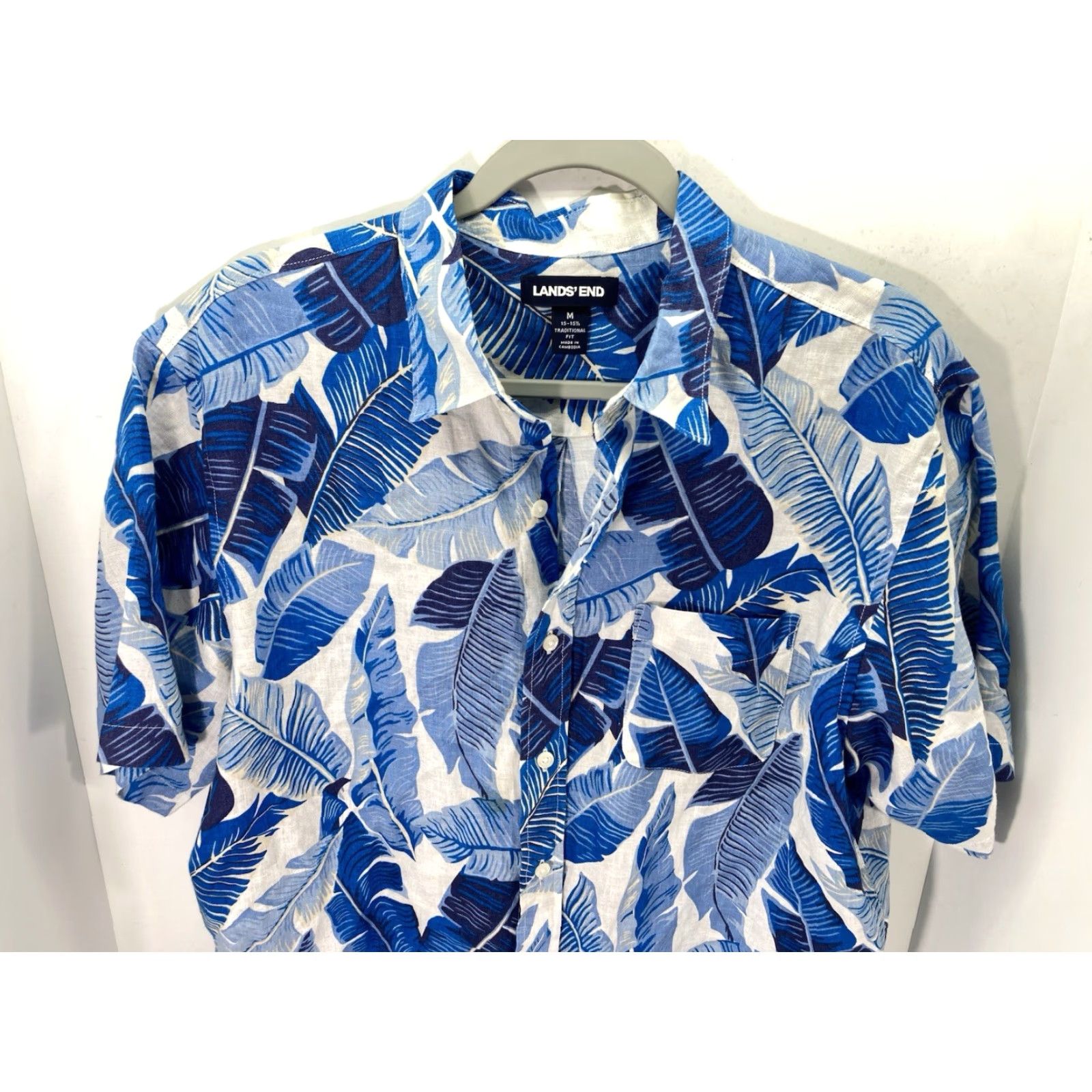Lands' End Lands' End Linen Cabana Shirt Men M Blue Floral Button Short Sleeve Shirt Size US M / EU 48-50 / 2 - 2 Thumbnail