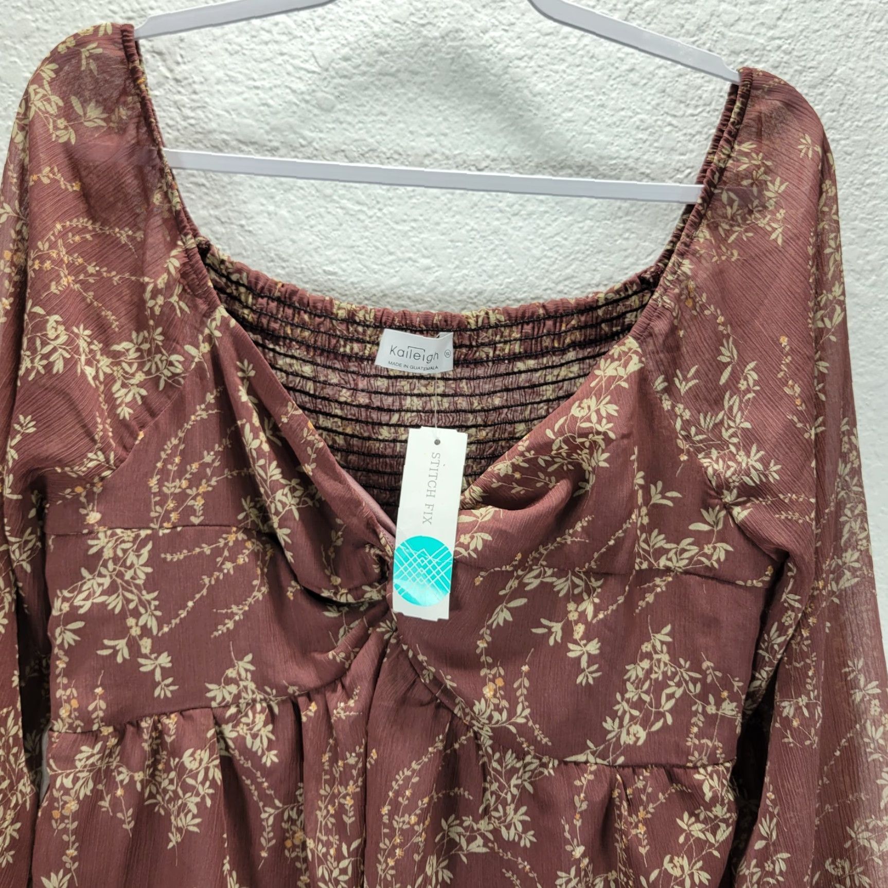 Vintage Kaileigh Floral Blouse Shirt Deep V-Neck Knot Front XL NWT Womens Polyester Sheer 3/4 Sleeve Brown Size XL / US 12-14 / IT 48-50 - 4 Thumbnail