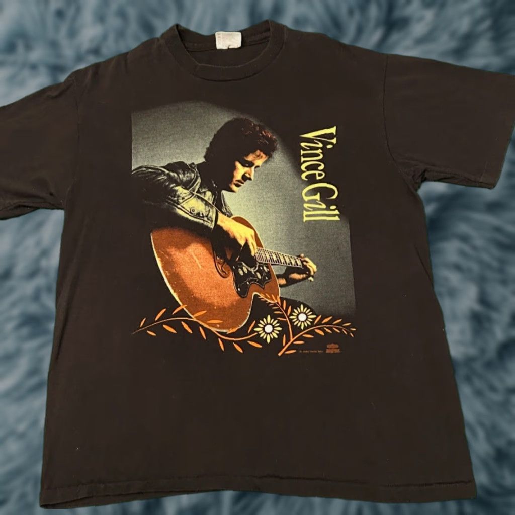 VINTAGE Vince Gill Country Band Tee VTG Shirt Mens Size Large USA 1990s 90s Music Band USA Shirt L Black Mens Vintage 1990s Shirt TS