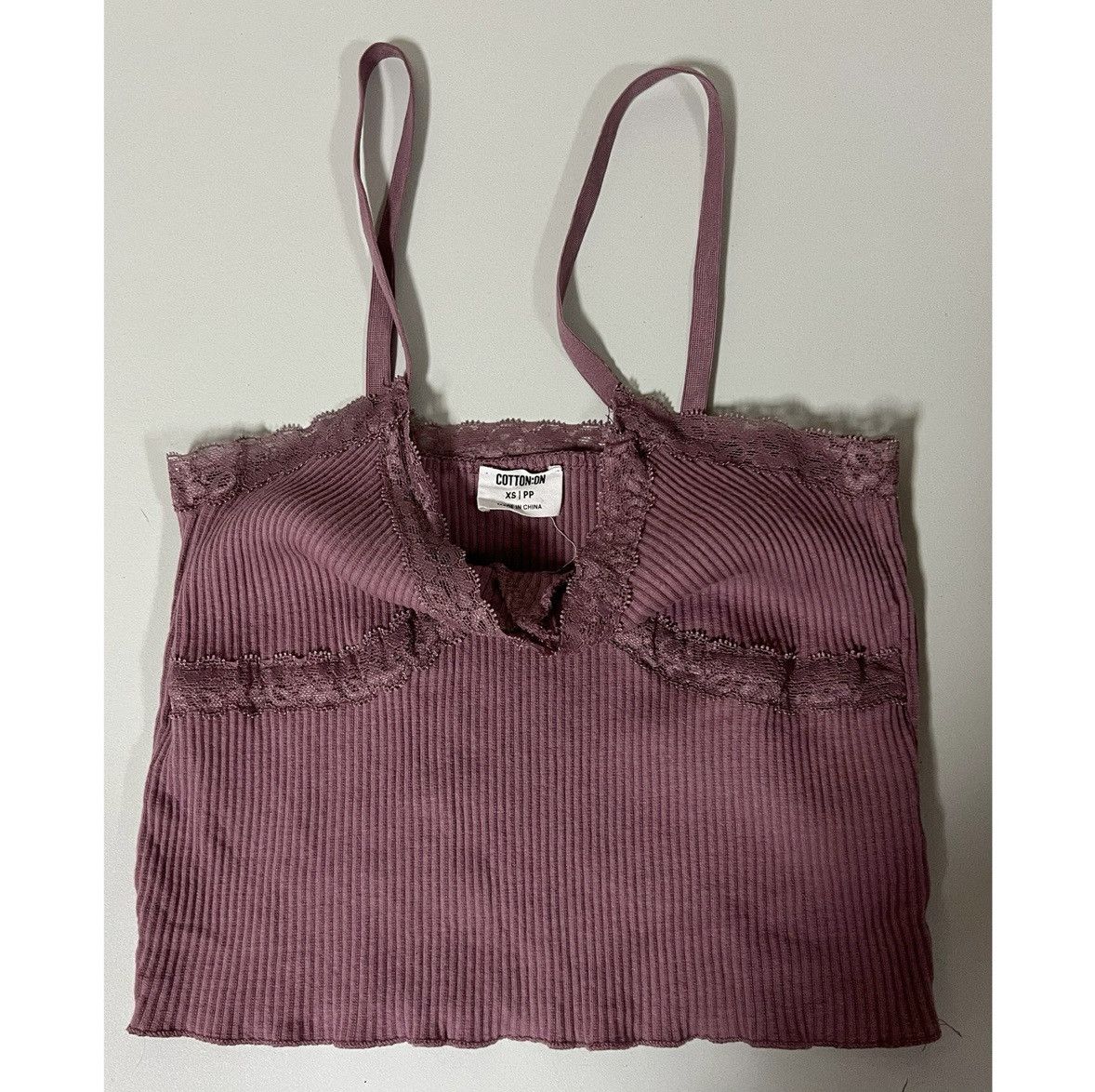Cotton On Cotton On Mauve Lace Tank Crop Top Shirt Camisole Size XS 🎀 Size XS / US 0-2 / IT 36-38 - 5 Thumbnail