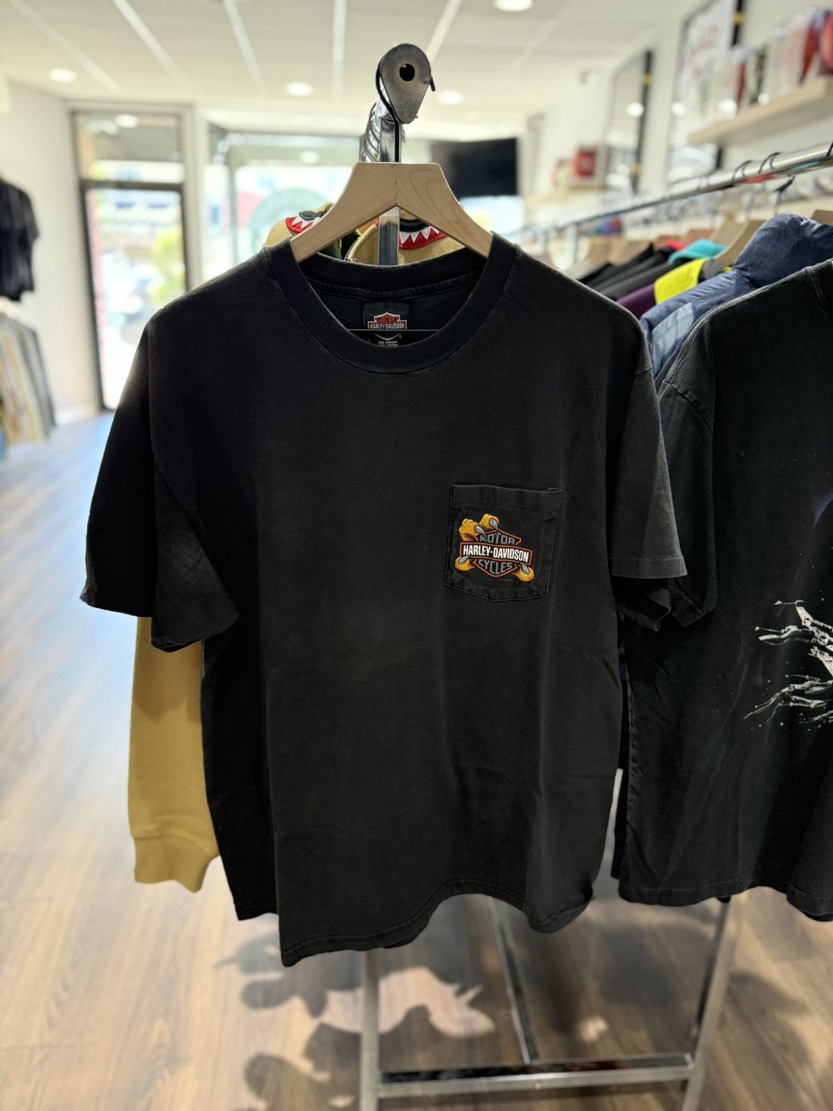 Vintage Harley Davidson Farmington Pocket Tee Faded Black L