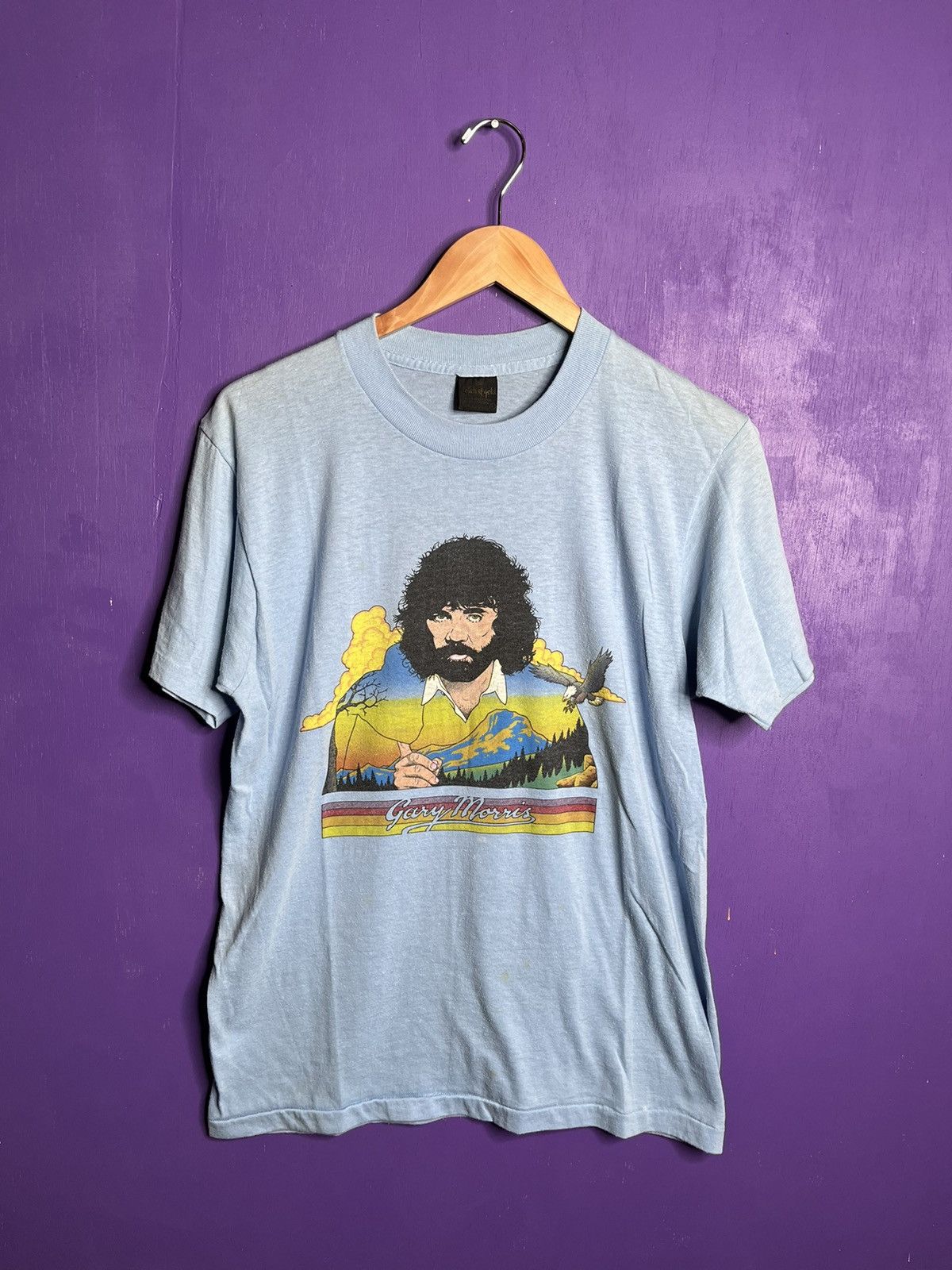 image of Made In USA x Tour Tee Vintage 80's Gary Morris Face Art Tour T-Shirt in Blue, Men's (Size Medium)