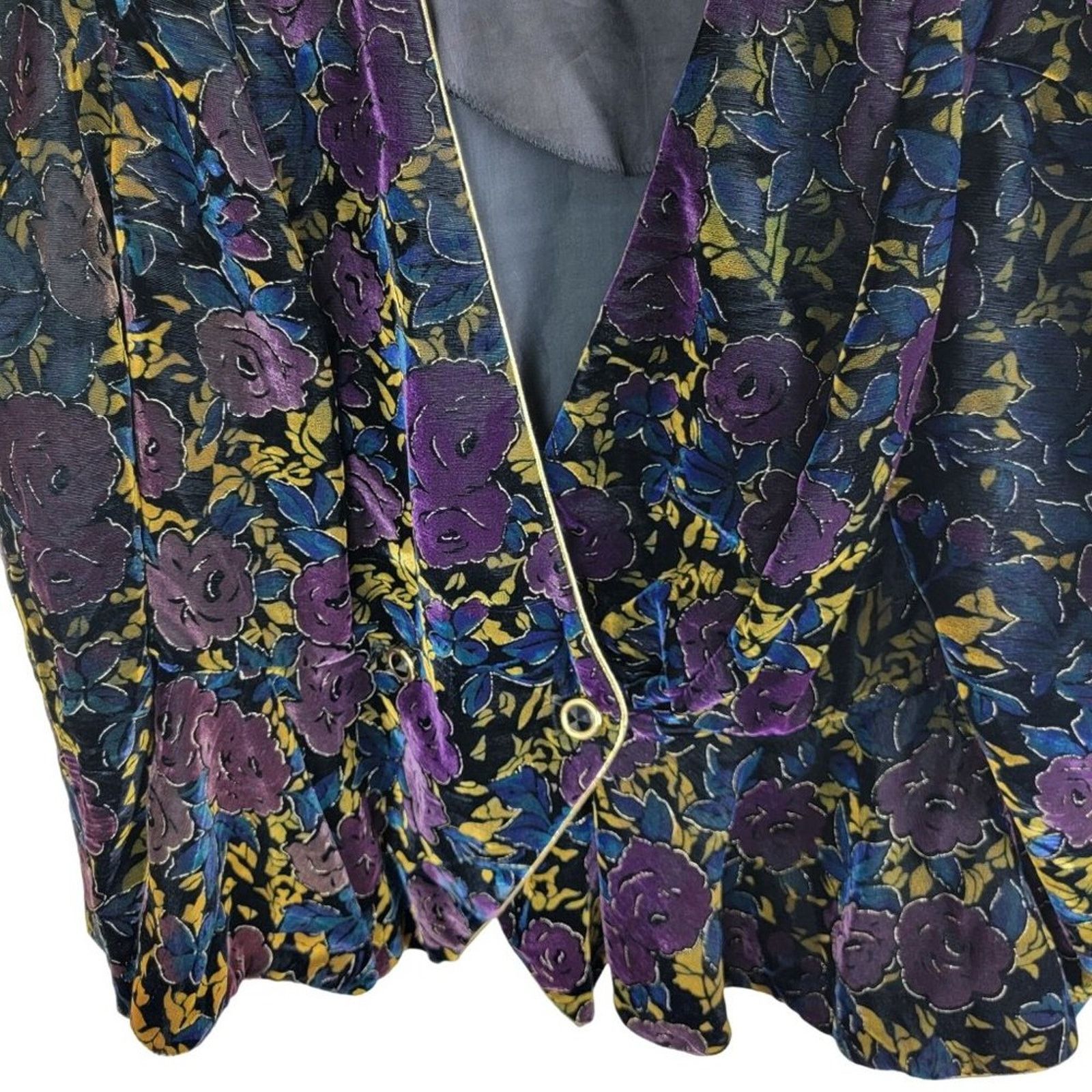 Vintage David Rose Womens Floral Velour Blazer size 16 Black Size XXL / US 16-18 / IT 52-54 - 7 Thumbnail
