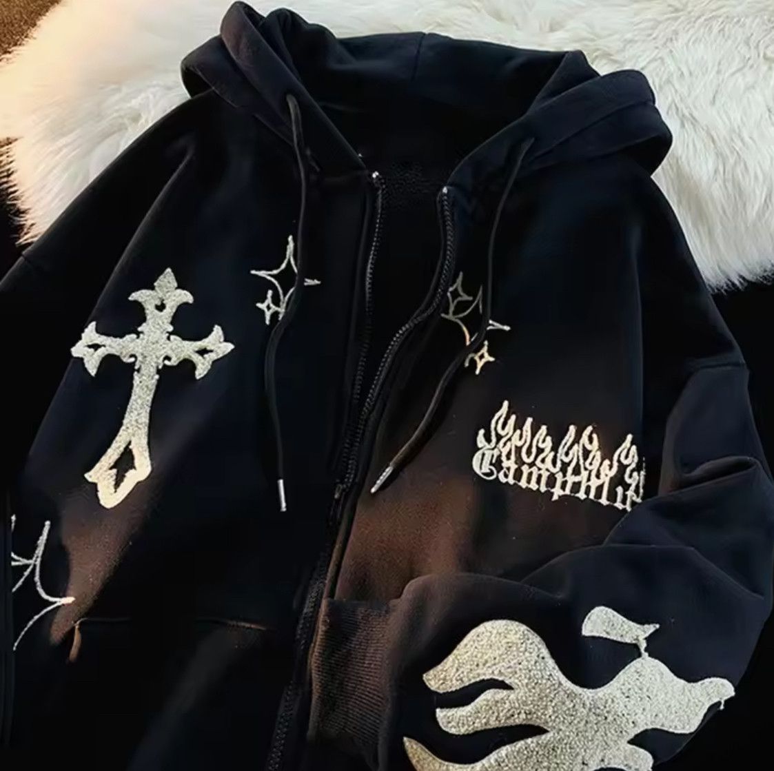 Japanese Brand Gothic Y2K Embroidered Cross Flame Hoodies Punk Jacket Size US XXL / EU 58 / 5 - 2 Thumbnail